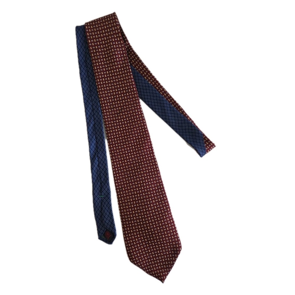 Men's Tommy Hilfiger 100% Silk Tie Vintage Red Navy Plaid Woven Classic Made USA